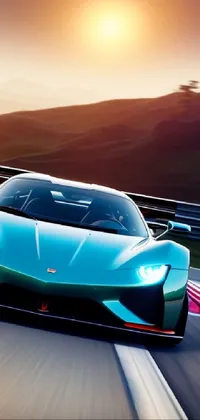 Featuring a blue sports car on a race track, this phone live wallpaper is a strikingly modern digital rendering