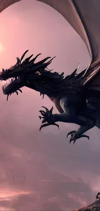 This phone live wallpaper showcases a captivating close-up of a stunning dragon in flight