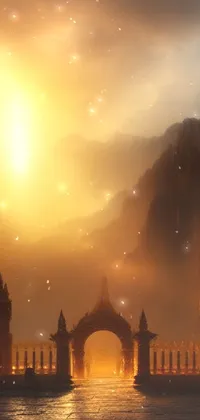 Add a touch of magic to your phone with this stunning live wallpaper! Feast your eyes on a breathtaking fantasy sunset with a Thai temple in the foreground and a magnificently detailed matte painting in the background