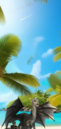 Looking for a stunning phone wallpaper? Check out this beautiful digital rendering of a tropical beach with palm trees