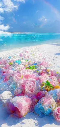 This phone live wallpaper is a candy lover's dream! Featuring candy floss, a sandy beach, flowers, crystals, and underwater scenery, all made of candy! The candy floss is colorful and fluffy, while the beach is glittery with sparkling sugar grains