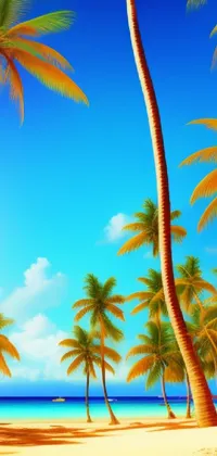 This phone live wallpaper epitomizes Miami's tropical charm with a stunning digital rendering of a palm-treed beach on a sunny day