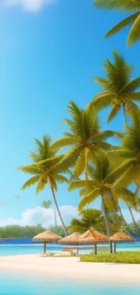 Looking for a stunning live wallpaper for your phone? Check out this vertical wallpaper featuring six realistic images of a tropical beach with palm trees
