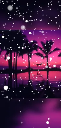 Enjoy the beauty of snowy palm trees with this vibrant phone live wallpaper