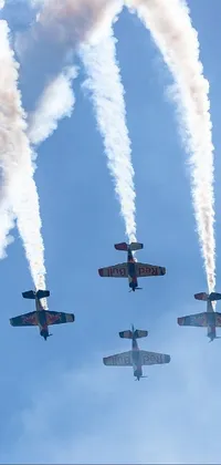 Transform your phone screen with a captivating live wallpaper depicting a fleet of airplanes soaring across a stunning blue sky