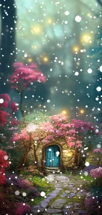 Add some magic to your phone with this stunning live wallpaper of a fairy house in the woods