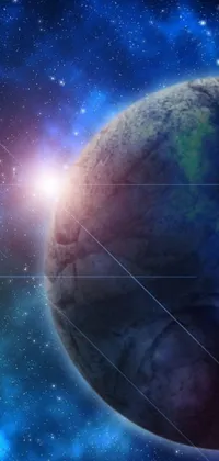 This phone live wallpaper showcases a close-up view of a planet complete with detailed digital art against a background of a shining star