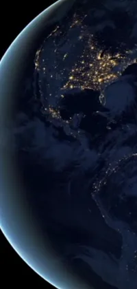 This phone live wallpaper features a stunning real-life view of earth at nighttime, as seen through a satellite