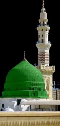 This live phone wallpaper showcases a stunning close-up of an elegant building with a striking green dome