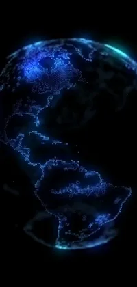 This live wallpaper boasts a stunning holographic globe with blue particles on a black background