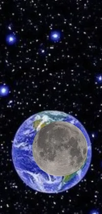 Transform your phone screen into a cinematic view of our Earth, as seen from space, accented with a celestial full moon and stars