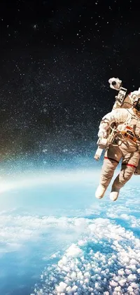 Looking for a stunning live wallpaper for your phone? Look no further than this vibrant concept art featuring an astronaut floating gently above the earth