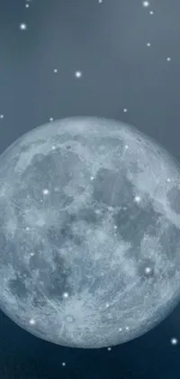 This phone live wallpaper showcases a captivating image of a full moon shining brilliantly in the night sky