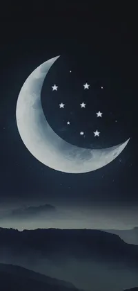 This live wallpaper showcases a stunning night sky with a crescent moon and twinkling stars
