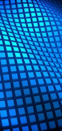 This live phone wallpaper features a raytraced image with blue squares, inspired by generative art