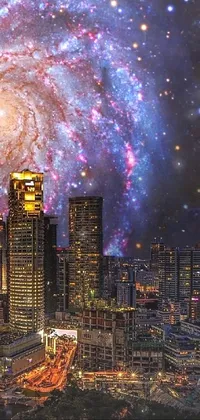 This live phone wallpaper showcases an exquisite view of a city immersed under the night sky
