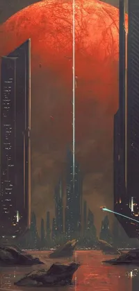 This phone live wallpaper showcases a mobile device in the foreground with a city in the background