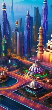 Looking for the perfect live wallpaper that captures the essence of a futuristic metropolis? Look no further than this stunning artwork of a vibrant city overflowing with tall skyscrapers, magical 3D details, and sleek animated elements