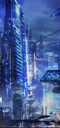 This phone live wallpaper features a futuristic city at night, with a cyberpunk theme and neon lights