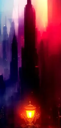 Display a mesmerizing live wallpaper on your phone featuring a cyberpunk city at night with red and blue ambient lighting