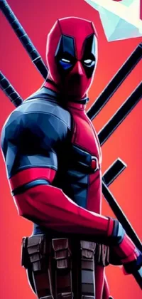 This live wallpaper features fan-favorite character Deadpool from Marvel comics, brandishing two swords and a paper plane
