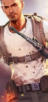 Looking for a phone live wallpaper that's dramatic and action-packed? Look no further than this stunning, realistic image of a man in a white shirt holding a gun