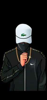 This live wallpaper showcases an eye-catching digital art composition with a man wearing a white hat and black jacket that gives the impression of scaly, reptilian skin