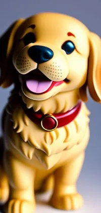 This lively phone live wallpaper features a realistic golden dog figurine with a happy expression and collar