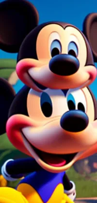 This animated phone wallpaper showcases a delightful image of Disney's iconic characters, Mickey Mouse and Pluto, rendered in stunning digital art