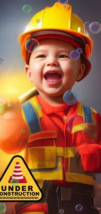 Add some excitement to your phone with this live wallpaper - a digital art masterpiece featuring a little boy in fireman's attire