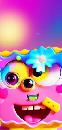 This live wallpaper depicts a colorful close-up of a cartoon character from a beloved animated TV show
