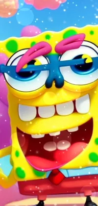 Add a pop of color to your phone screen with this playful cartoon Spongebob phone live wallpaper