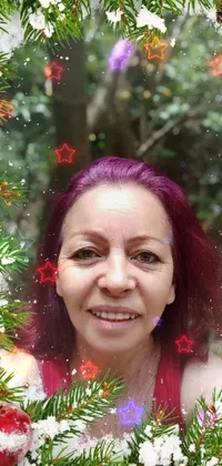 This live wallpaper for your phone showcases a stunning close-up of a Brazilian mother in a snowy forest