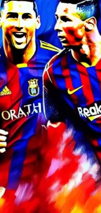 Get ready for soccer season with this detailed live wallpaper! Two players stand side by side, wearing Barcelona capes in a striking digital painting