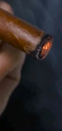 This phone live wallpaper features a hyperrealistic close-up of a lit cigar, with a vintage feel created by intentionally low video quality