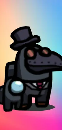 This phone live wallpaper showcases a delightful cartoon animal donning a classy top hat in the style of popular game Rimworld