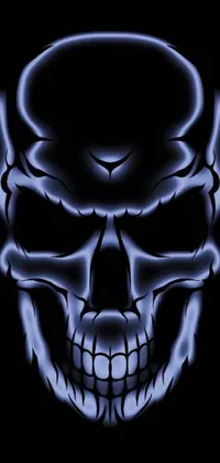This phone live wallpaper displays a close up of a digitally rendered skull against a black background, sourced from deviantart