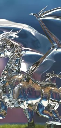Experience the captivating beauty of a digital art close-up featuring a dragon and a horse statue
