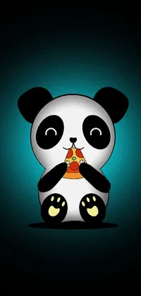 This lively live wallpaper features a cute panda bear enjoying a slice of pizza in vibrant vector art style