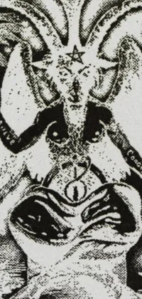 This live wallpaper features a black and white drawing of a demon, an etching inspired by dada and a close-up shot of an amulet
