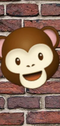 This lively Live wallpaper showcases a detailed close-up of a monkey's face set against a brick wall background
