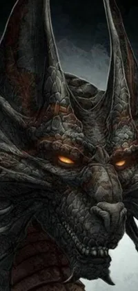 This dynamic live wallpaper features a captivating close-up of a menacing dragon's head with piercing glowing eyes