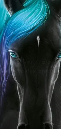 This horse live wallpaper features a stunning close-up shot of a majestic blue horse with a black mane and tail