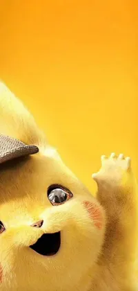 This phone live wallpaper features a cute close-up of a Pikachu wearing a hat