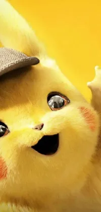 This live wallpaper showcases a close-up of Pikachu donning a stylish hat