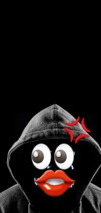 This phone live wallpaper features a stunning digital art close-up of a person in a hoodie against a black background