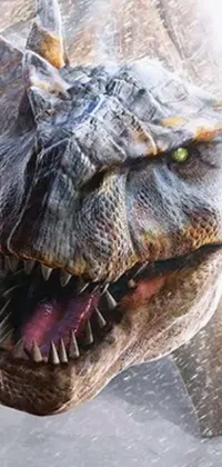 Looking for a stunning phone wallpaper that will impress? Check out this photorealistic close-up image of a scary dinosaur with its mouth wide open