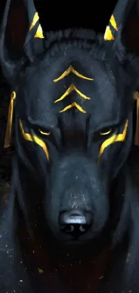 This live wallpaper showcases a bold painting of a black dog with yellow eyes, exuding power and regality