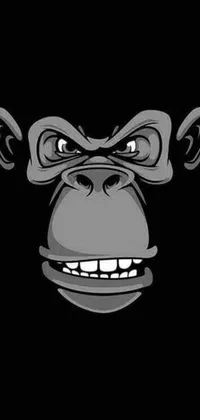 This live wallpaper depicts a highly detailed monkey face in bold vector art style on a black background