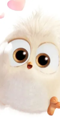 This lively phone wallpaper showcases a charming animatronic bird with large expressive eyes and fluffy white fur